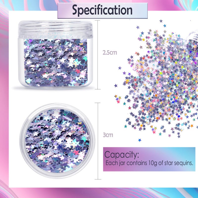 Laza 10g Stars Glitter Confetti Sparkle Shiny Holographic Micro Five-Angle Star False Nail Sequins Acrylic Paillettes for DIY Crafts Nail Art Decoration Party Face Body Make Up - Holographic Star - Image 3